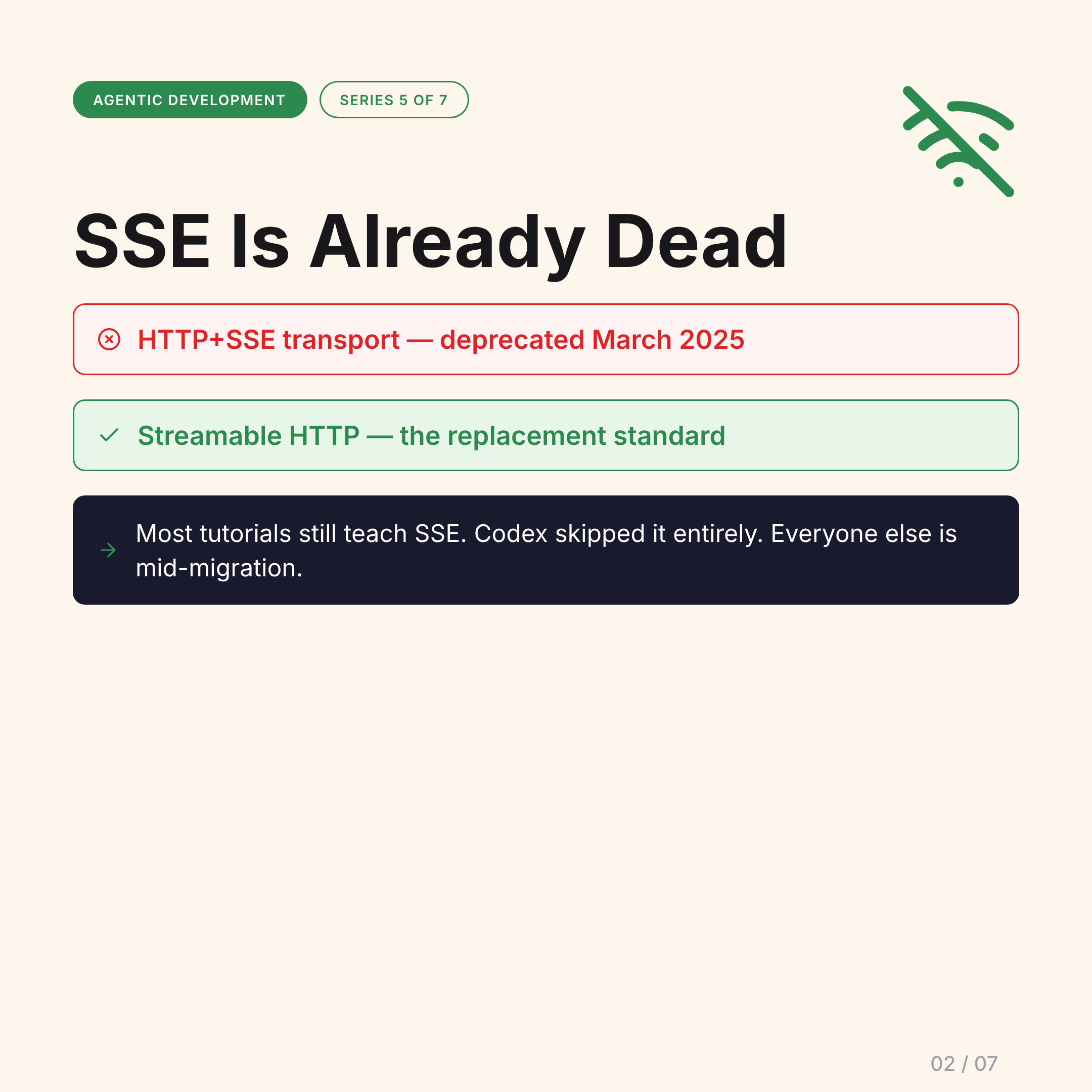 SSE deprecation — most tutorials still show it